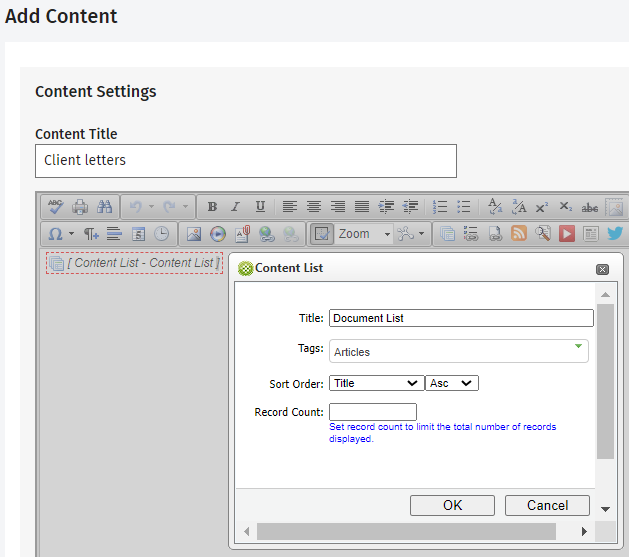 Add a content list